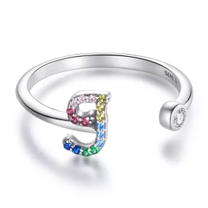 (imagen para) Anillo abierto estilo Pandora con letra J colorida - SCR723-J