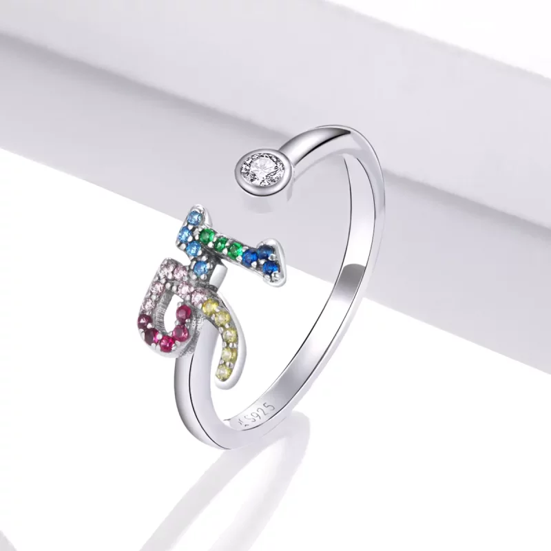 (imagen para) Anillo abierto estilo Pandora con letra M en colores vibrantes - SCR723-M - Ver 2
