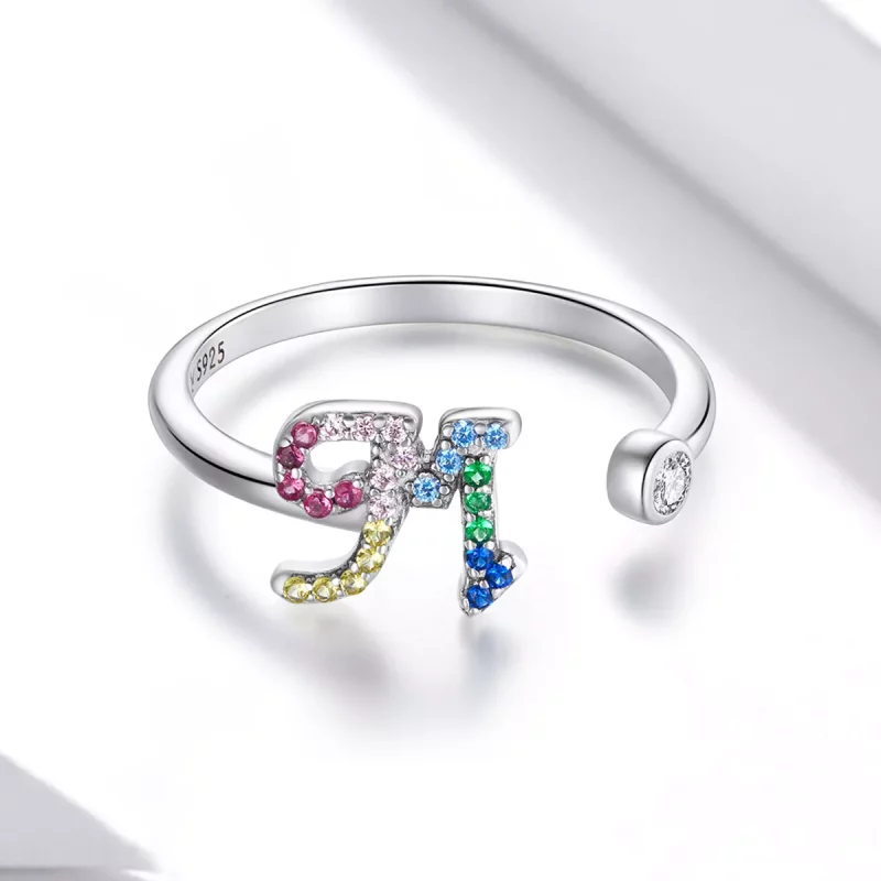 (imagen para) Anillo abierto estilo Pandora con letra M en colores vibrantes - SCR723-M - Ver 3