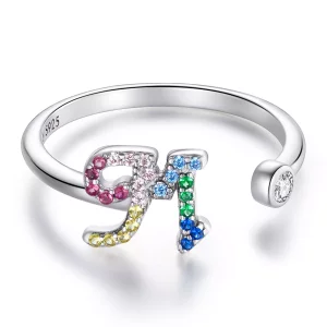 (imagen para) Anillo abierto estilo Pandora con letra M en colores vibrantes - SCR723-M