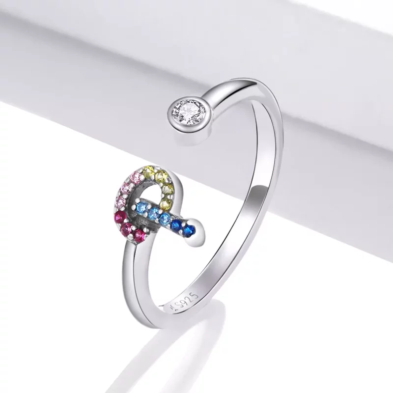 (imagen para) Anillo abierto estilo Pandora con letra "P" colorida - SCR723-P - Ver 2