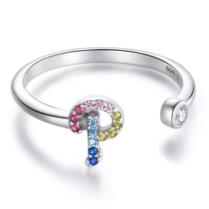 (imagen para) Anillo abierto estilo Pandora con letra "P" colorida - SCR723-P