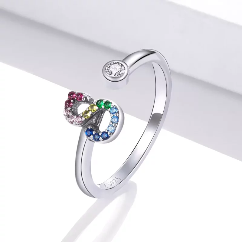 (imagen para) Anillo abierto estilo Pandora con letra S en colores vibrantes - SCR723-S - Ver 2