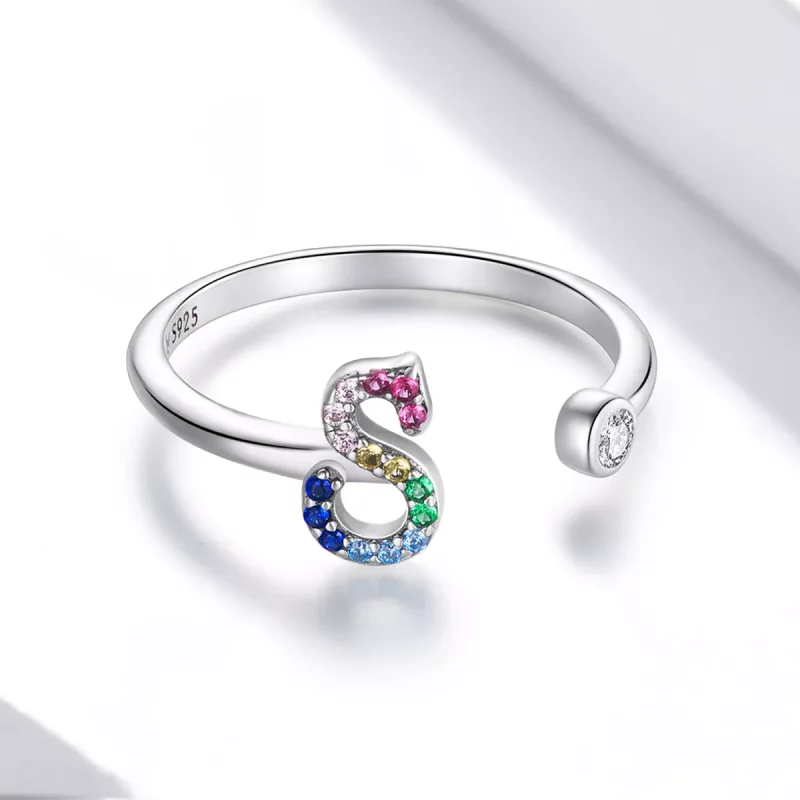 (imagen para) Anillo abierto estilo Pandora con letra S en colores vibrantes - SCR723-S - Ver 3