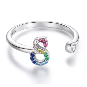 (imagen para) Anillo abierto estilo Pandora con letra S en colores vibrantes - SCR723-S