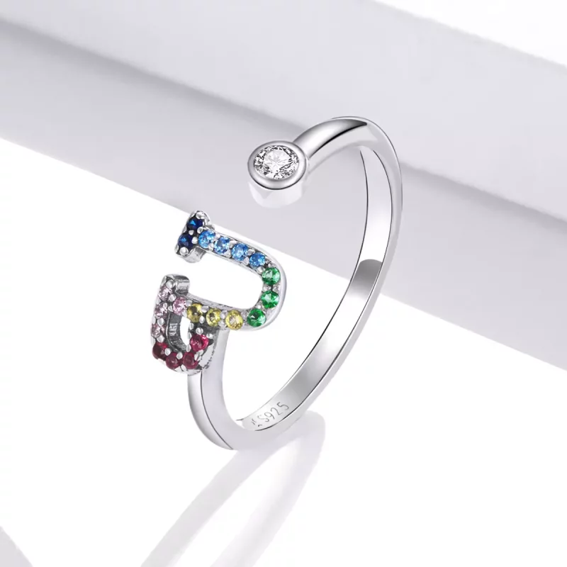 (imagen para) Anillo abierto estilo Pandora con letra U en colores vibrantes - SCR723-U - Ver 2