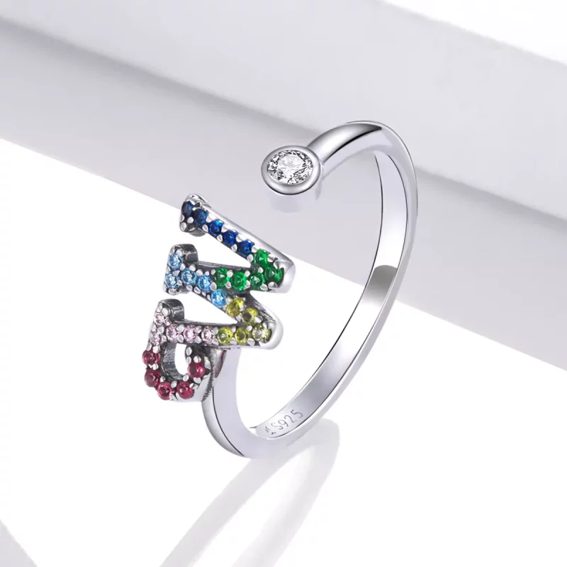 (imagen para) Anillo abierto estilo Pandora con letra W colorida - SCR723-W - Ver 2