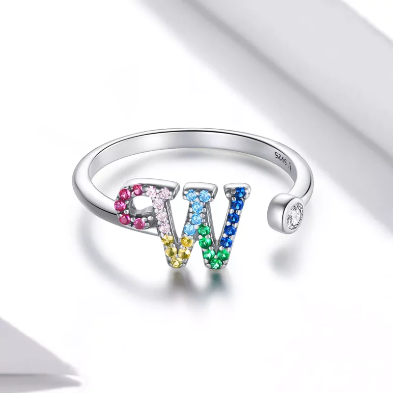 (imagen para) Anillo abierto estilo Pandora con letra W colorida - SCR723-W - Ver 3