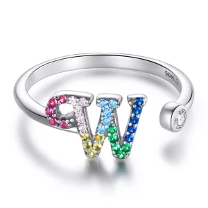 (imagen para) Anillo abierto estilo Pandora con letra W colorida - SCR723-W