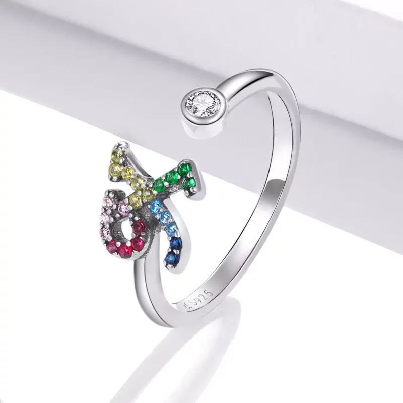 (imagen para) Anillo abierto estilo Pandora con letra "X" colorida - SCR723-X - Ver 2