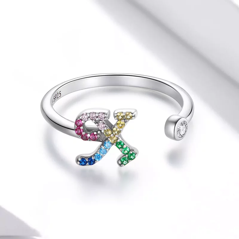 (imagen para) Anillo abierto estilo Pandora con letra "X" colorida - SCR723-X - Ver 3