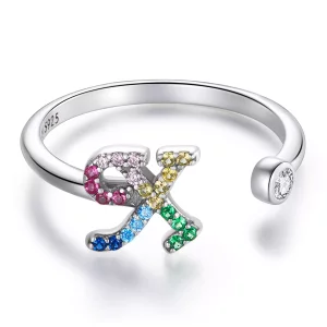 (imagen para) Anillo abierto estilo Pandora con letra "X" colorida - SCR723-X