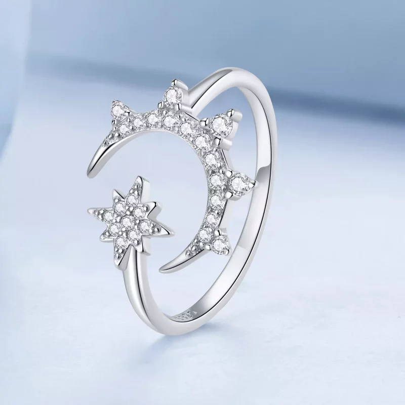 (imagen para) Anillo abierto estilo Pandora con luna y estrellas - BSR300 - Ver 2