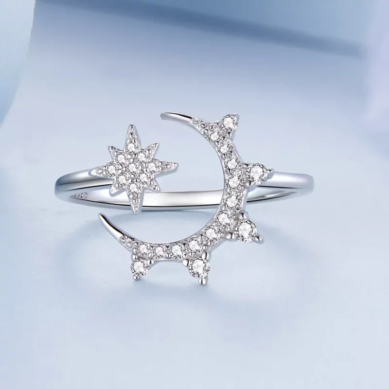 (imagen para) Anillo abierto estilo Pandora con luna y estrellas - BSR300 - Ver 3