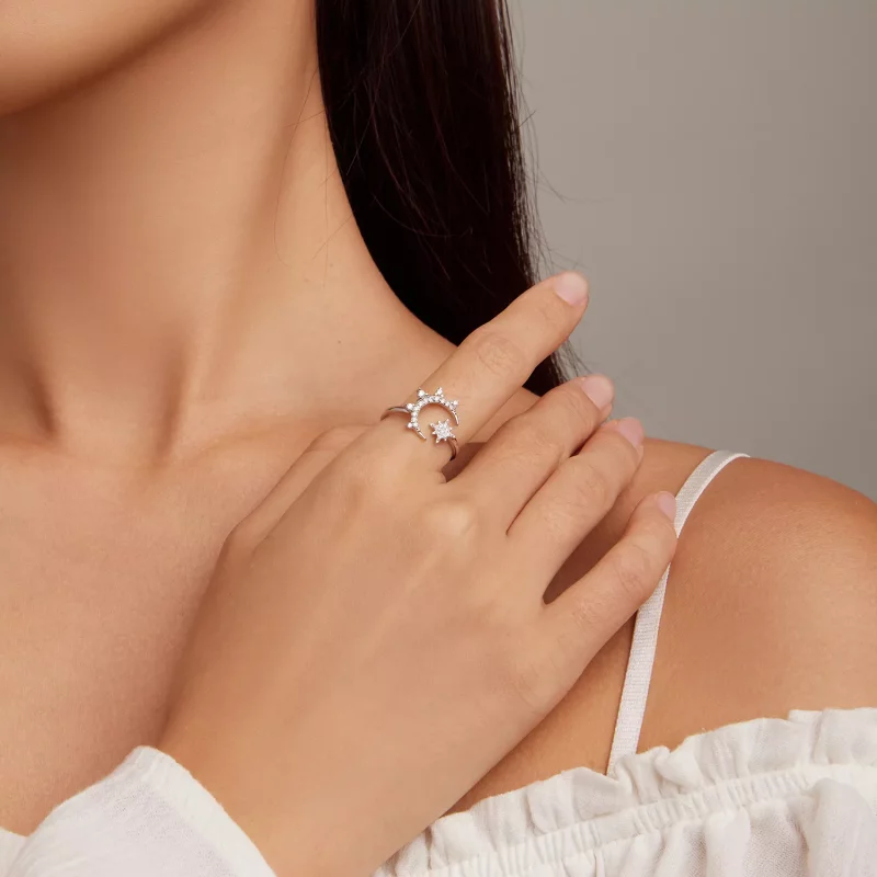 (imagen para) Anillo abierto estilo Pandora con luna y estrellas - BSR300 - Ver 4