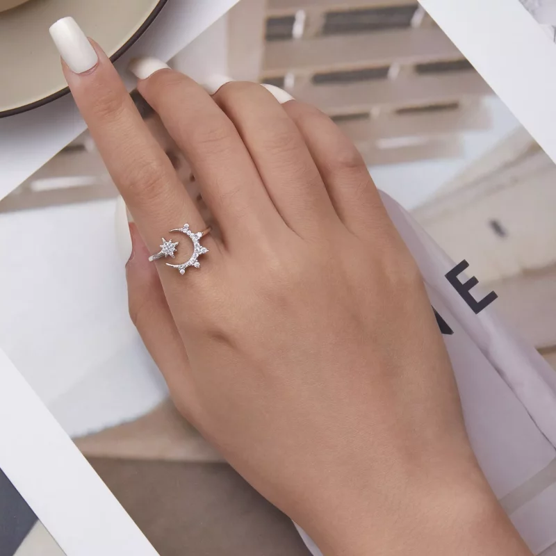 (imagen para) Anillo abierto estilo Pandora con luna y estrellas - BSR300 - Ver 5