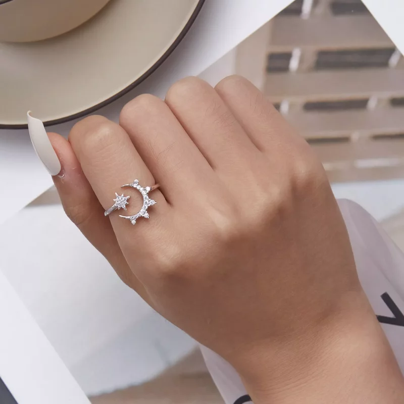 (imagen para) Anillo abierto estilo Pandora con luna y estrellas - BSR300 - Ver 6