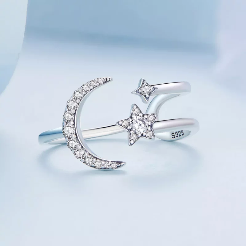 (imagen para) Anillo abierto estilo Pandora con luna y estrellas - BSR305 - Ver 3