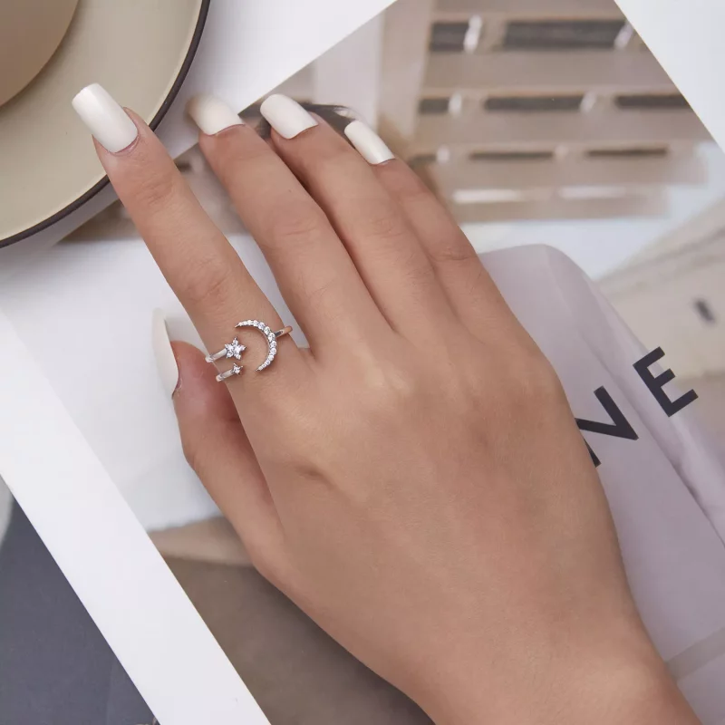 (imagen para) Anillo abierto estilo Pandora con luna y estrellas - BSR305 - Ver 5