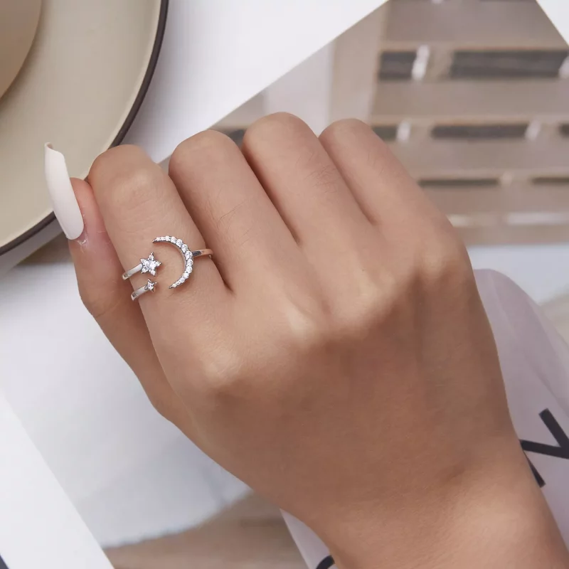 (imagen para) Anillo abierto estilo Pandora con luna y estrellas - BSR305 - Ver 6