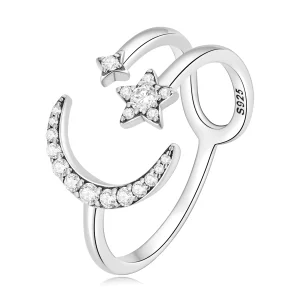 (imagen para) Anillo abierto estilo Pandora con luna y estrellas - BSR305