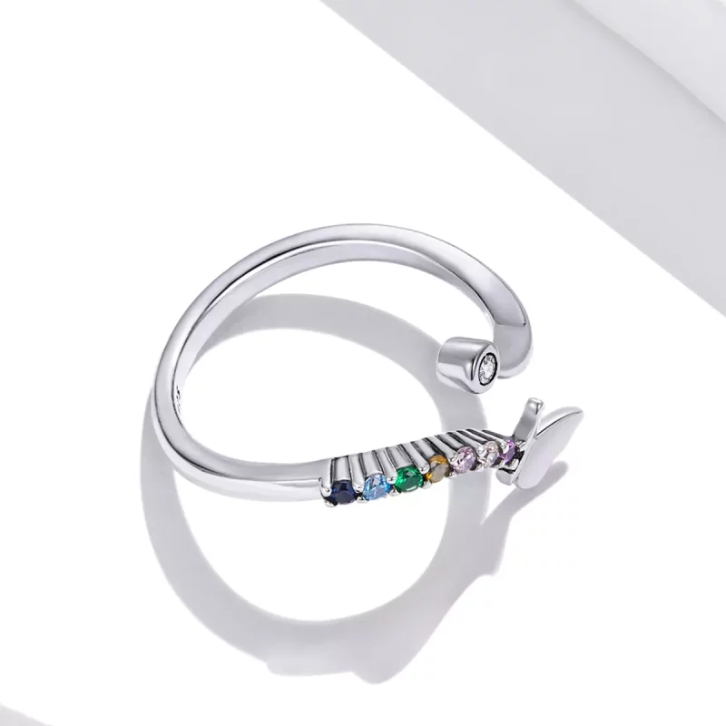 (imagen para) Anillo abierto estilo Pandora con mariposa arcoíris - SCR730 - Ver 4