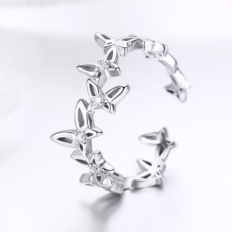 (imagen para) Anillo abierto estilo Pandora con mariposas bailando - BSR027 - Ver 2