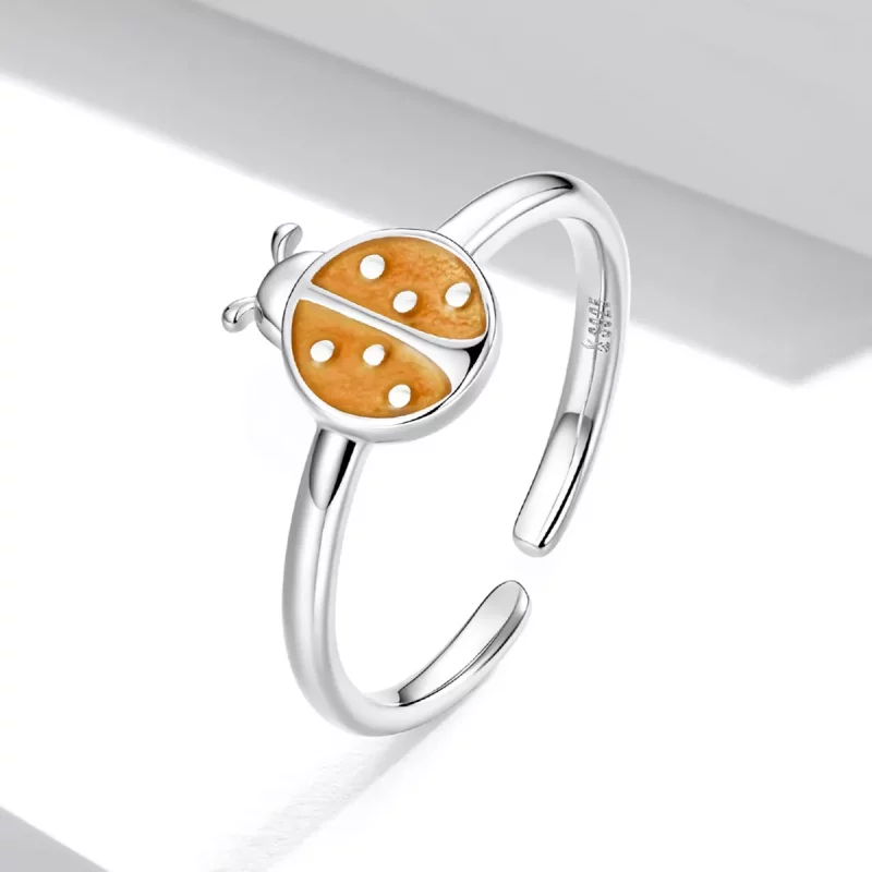 (imagen para) Anillo abierto estilo Pandora con mariquita naranja - SCR774 - Ver 2