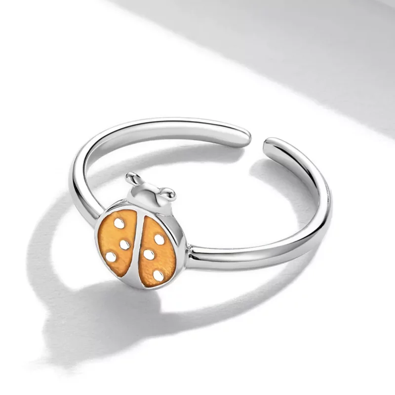 (imagen para) Anillo abierto estilo Pandora con mariquita naranja - SCR774 - Ver 3