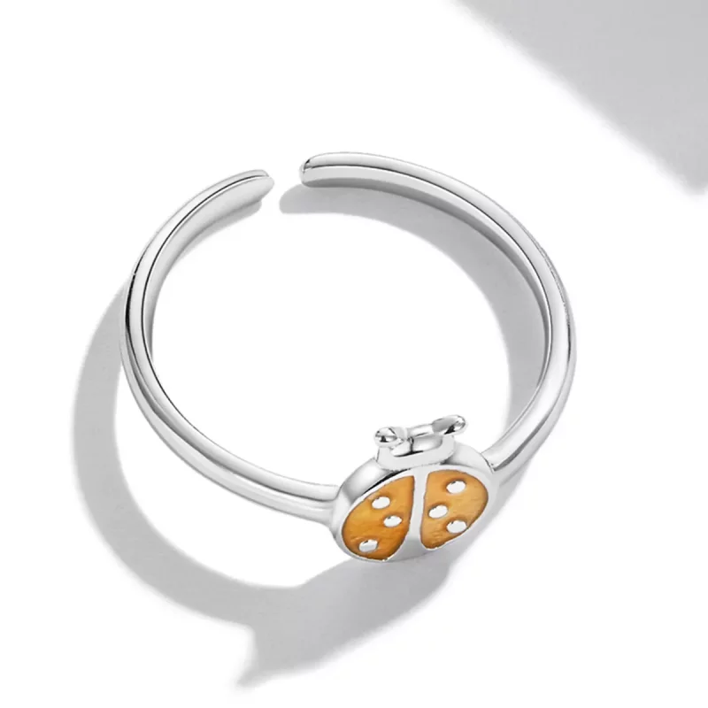 (imagen para) Anillo abierto estilo Pandora con mariquita naranja - SCR774 - Ver 4