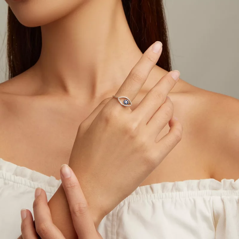 (imagen para) Anillo abierto estilo Pandora con ojo de diablo - SCR875 - Ver 4