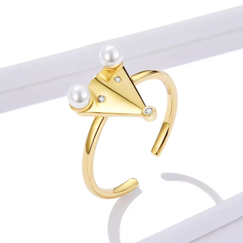 (imagen para) Anillo abierto estilo Pandora con perla y diseño de ratón - BSR103 - Ver 2