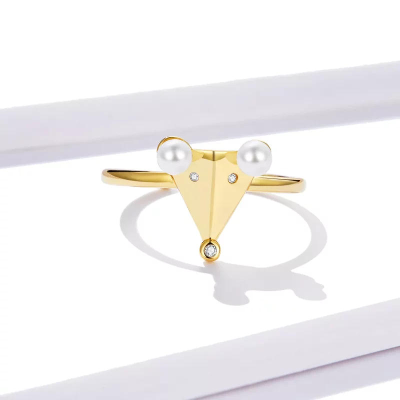 (imagen para) Anillo abierto estilo Pandora con perla y diseño de ratón - BSR103 - Ver 4