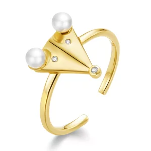(imagen para) Anillo abierto estilo Pandora con perla y diseño de ratón - BSR103