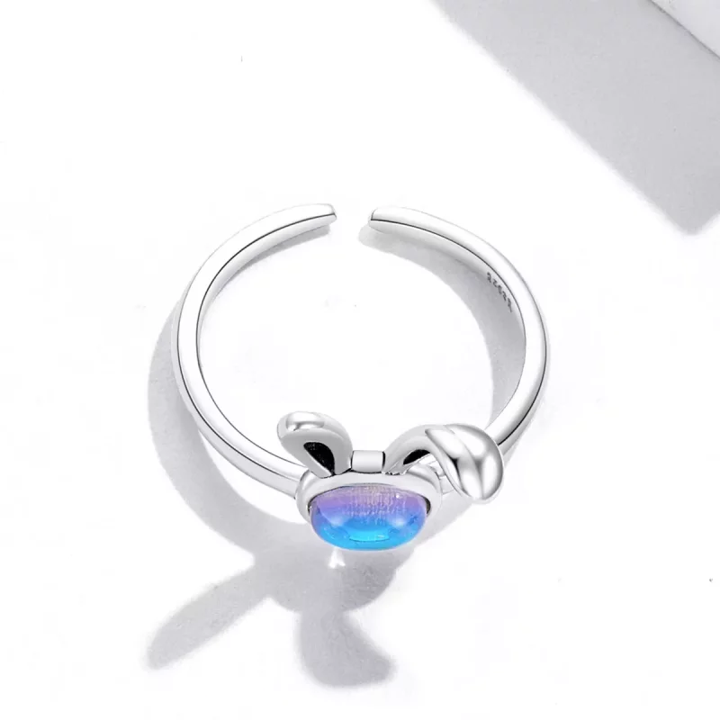 (imagen para) Anillo abierto estilo Pandora con piedra lunar y conejito - SCR784 - Ver 4