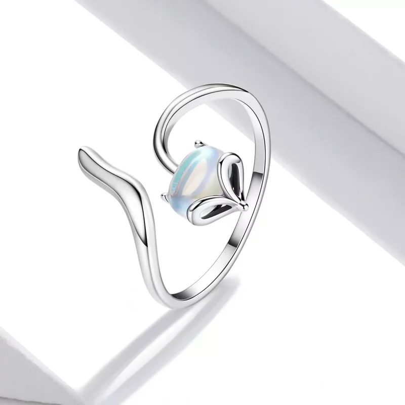 (imagen para) Anillo abierto estilo Pandora con piedra lunar y diseño de zorro - SCR756 - Ver 2