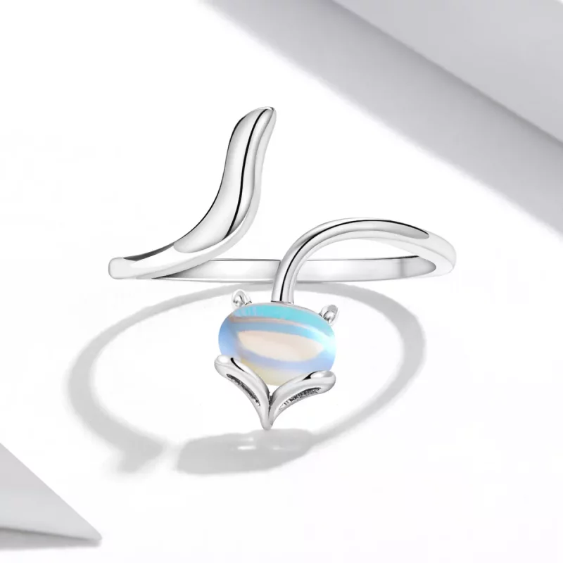 (imagen para) Anillo abierto estilo Pandora con piedra lunar y diseño de zorro - SCR756 - Ver 3