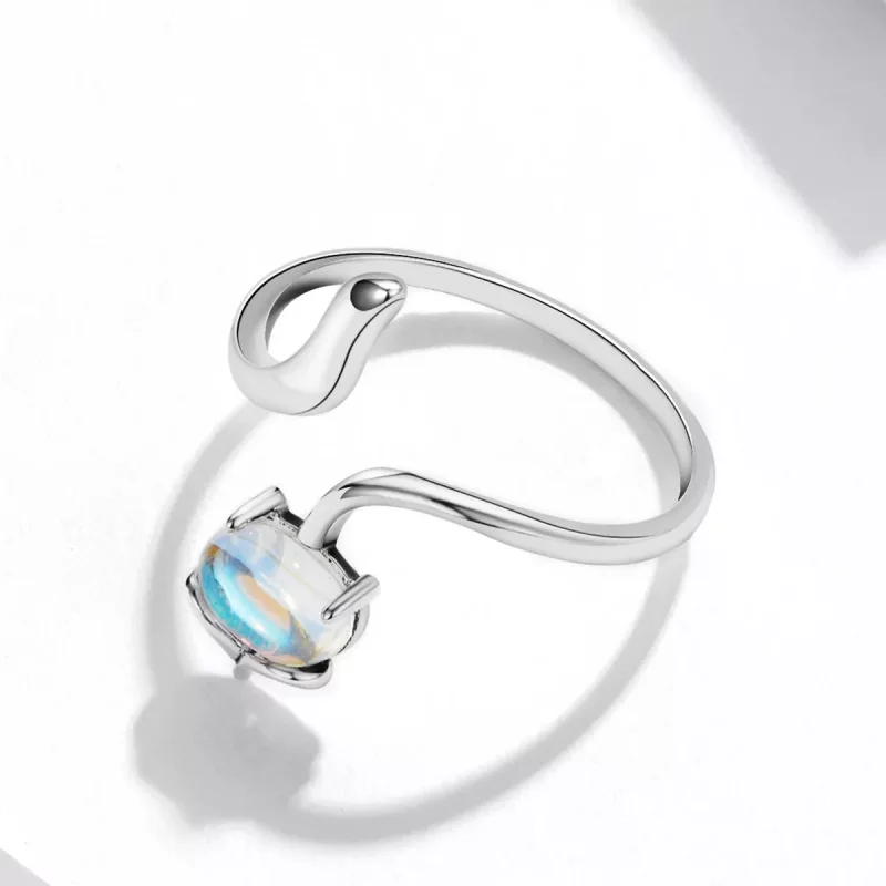 (imagen para) Anillo abierto estilo Pandora con piedra lunar y diseño de zorro - SCR756 - Ver 4