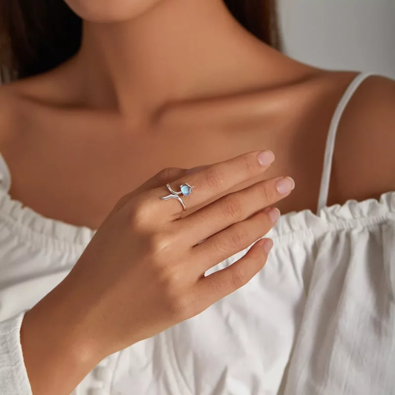(imagen para) Anillo abierto estilo Pandora con piedra lunar y diseño de zorro - SCR756 - Ver 8