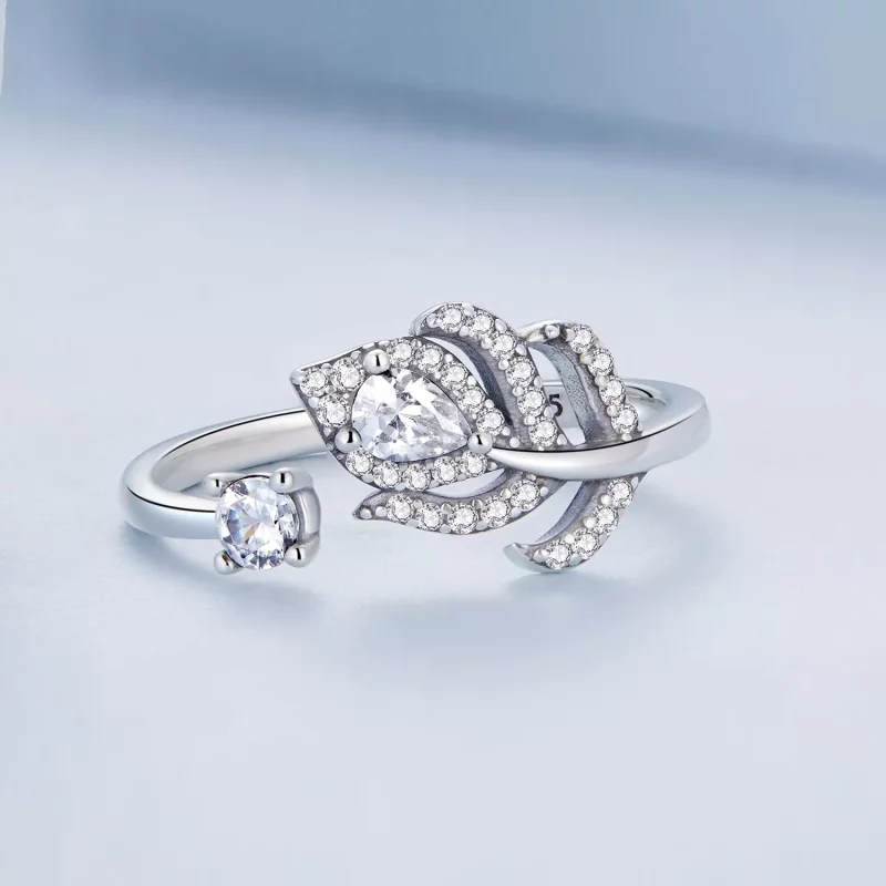 (imagen para) Anillo abierto estilo Pandora con pluma de pavo real - BSR299 - Ver 3