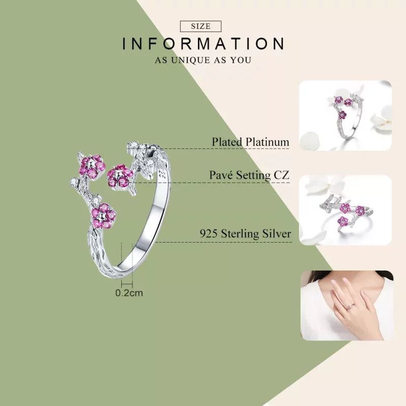(imagen para) Anillo abierto estilo Pandora de flor de ciruelo plateado - BSR022 - Ver 7