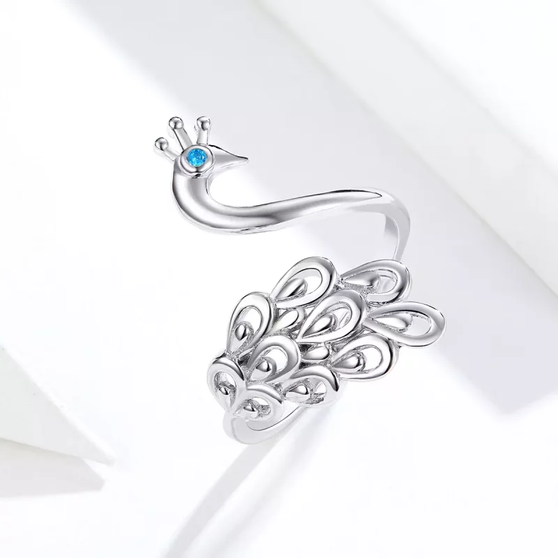 (imagen para) Anillo abierto estilo Pandora de plata con diseño de pavo real - SCR592 - Ver 2