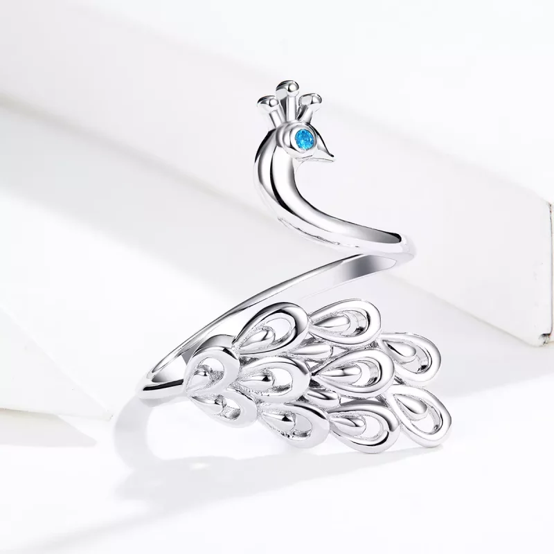 (imagen para) Anillo abierto estilo Pandora de plata con diseño de pavo real - SCR592 - Ver 4