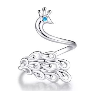 (imagen para) Anillo abierto estilo Pandora de plata con diseño de pavo real - SCR592