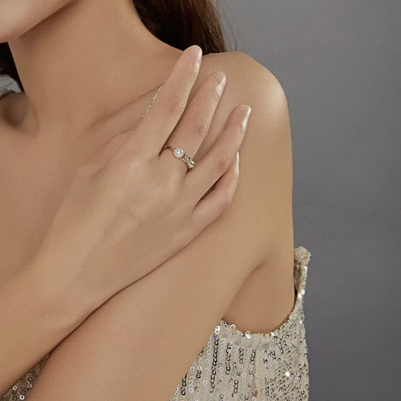 (imagen para) Anillo abierto estilo Pandora de plata con gato jugando con una bola - SCR683 - Ver 7