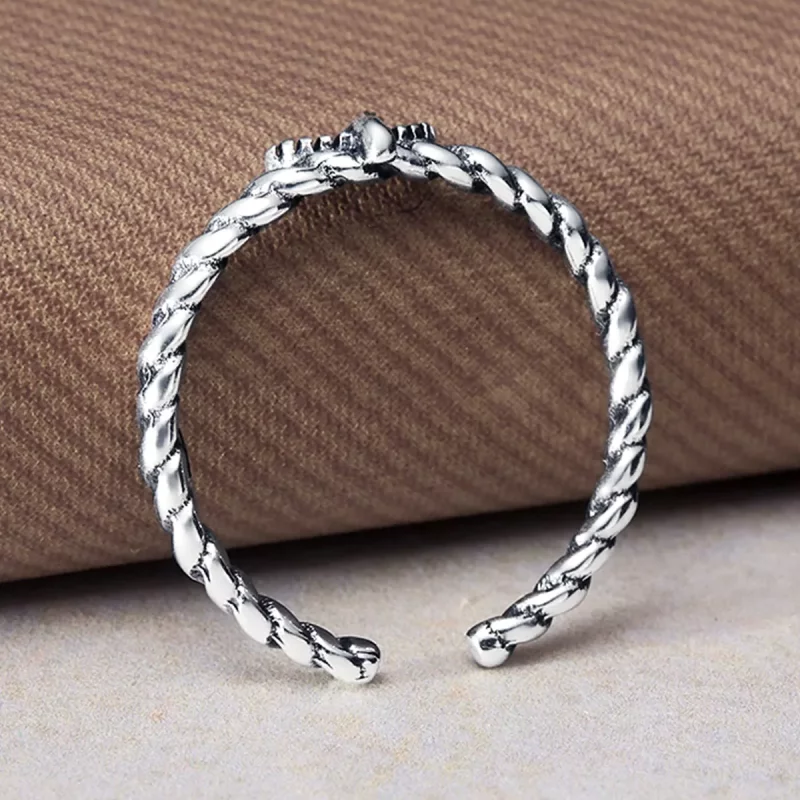 (imagen para) Anillo abierto estilo Pandora retro y nostálgico de cuerda de cáñamo - VSR064 - Ver 4