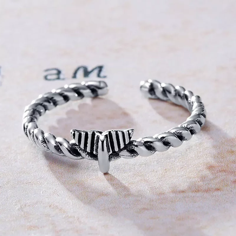 (imagen para) Anillo abierto estilo Pandora retro y nostálgico de cuerda de cáñamo - VSR064 - Ver 6