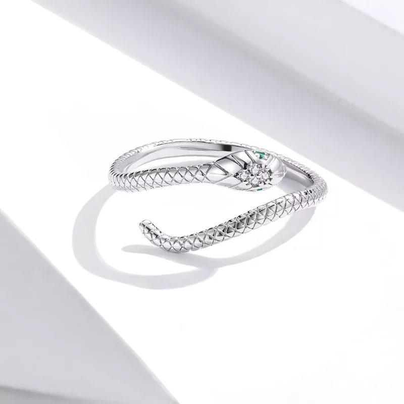 (imagen para) Anillo abierto estilo serpiente plateado al estilo de Pandora - SCR666 - Ver 2