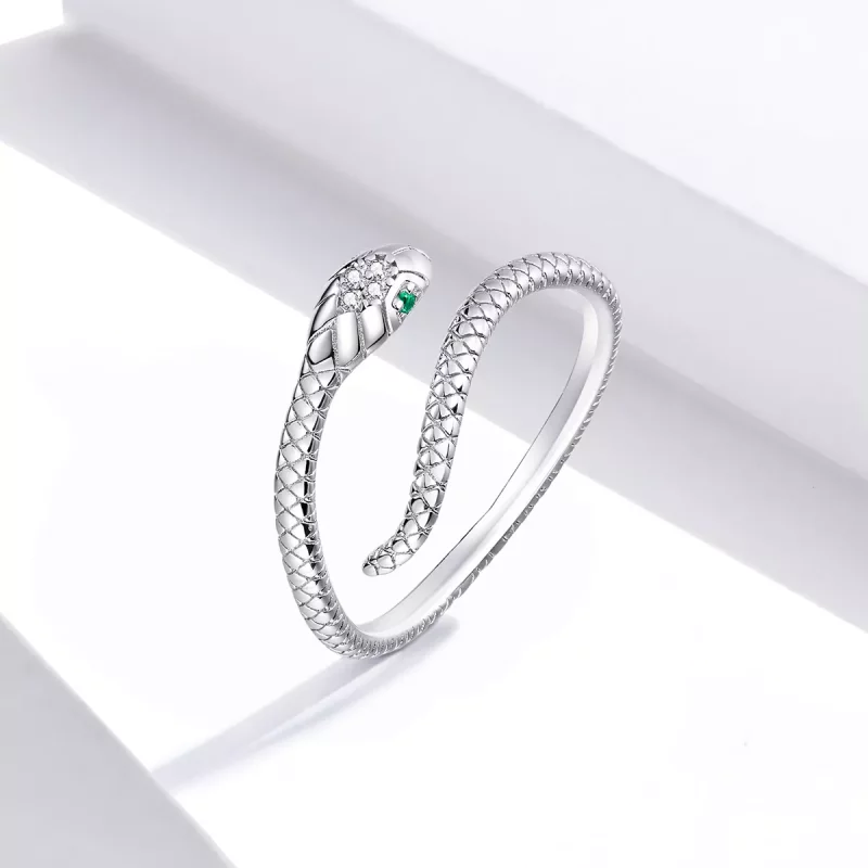 (imagen para) Anillo abierto estilo serpiente plateado al estilo de Pandora - SCR666 - Ver 3