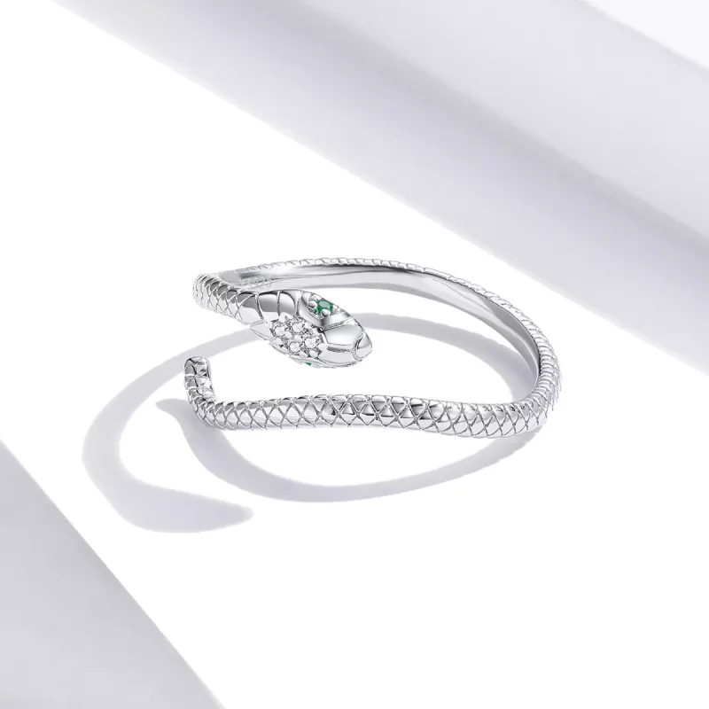 (imagen para) Anillo abierto estilo serpiente plateado al estilo de Pandora - SCR666 - Ver 4